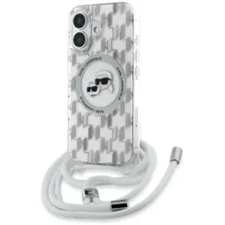 Karl Lagerfeld IML Crossbody Monogram Karl & Choupette Head Back Cover hoesje met MagSafe voor Apple iPhone 16 - Transparant