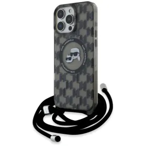 Karl Lagerfeld IML Crossbody Monogram Karl & Choupette Head Back Cover hoesje met MagSafe voor Apple iPhone 16 Pro Max - Zwart