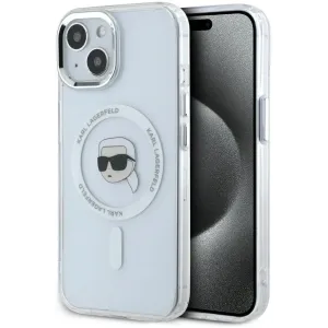Karl Lagerfeld IML Metal Karl Head Back Cover hoesje met MagSafe voor Apple iPhone 15 - Wit