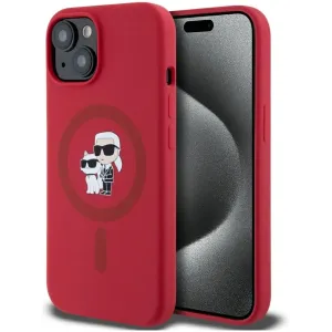 Karl Lagerfeld Silicone Karl & Choupette Heads Ring Back Cover hoesje met MagSafe voor Apple iPhone 15 - Rood