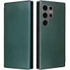 Phonesta Carbon Fiber Skin Book Wallet Case hoesje voor Samsung Galaxy S25 Ultra - Donkergroen