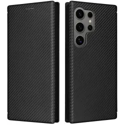 Phonesta Carbon Fiber Skin Book Wallet Case hoesje voor Samsung Galaxy S25 Ultra - Zwart
