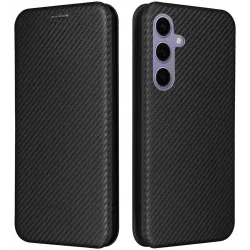 Phonesta Carbon Fiber Skin Book Wallet Case hoesje voor Samsung Galaxy S25 - Zwart