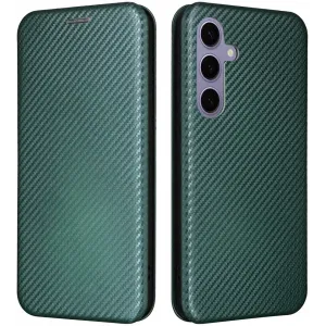 Phonesta Carbon Fiber Skin Book Wallet Case hoesje voor Samsung Galaxy S25 Plus - Donkergroen