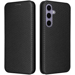 Phonesta Carbon Fiber Skin Book Wallet Case hoesje voor Samsung Galaxy S25 Plus - Zwart