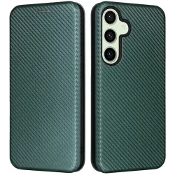 Phonesta Carbon Fiber Skin Book Wallet Case hoesje voor Samsung Galaxy S24 FE - Donkergroen