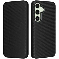 Phonesta Carbon Fiber Skin Book Wallet Case hoesje voor Samsung Galaxy S24 FE - Zwart