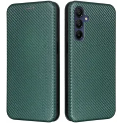 Phonesta Carbon Fiber Skin Book Wallet Case hoesje voor Samsung Galaxy A16 - Donkergroen