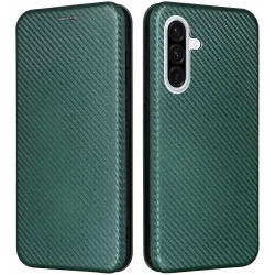 Phonesta Carbon Fiber Skin Book Wallet Case hoesje voor Samsung Galaxy A36 - Donkergroen