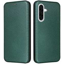 Phonesta Carbon Fiber Skin Book Wallet Case hoesje voor Samsung Galaxy A56 - Donkergroen
