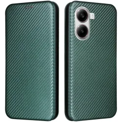 Phonesta Carbon Fiber Skin Book Wallet Case hoesje voor Xiaomi Poco X7 Pro - Donkergroen