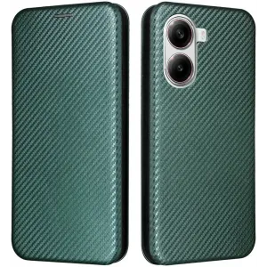 Phonesta Carbon Fiber Skin Book Wallet Case hoesje voor Xiaomi Poco X7 Pro - Donkergroen