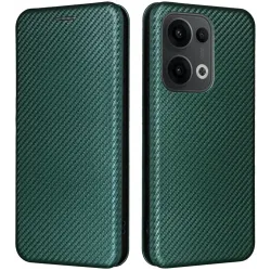 Phonesta Carbon Fiber Skin Book Wallet Case hoesje voor Oppo Reno13 - Donkergroen