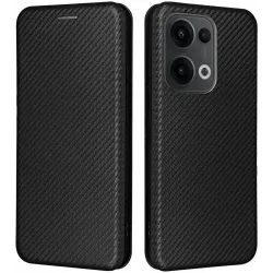 Phonesta Carbon Fiber Skin Book Wallet Case hoesje voor Oppo Reno13 - Zwart