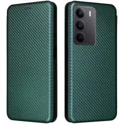 Phonesta Carbon Fiber Skin Book Wallet Case hoesje voor Realme 14x / C75 - Donkergroen