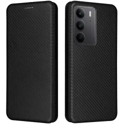Phonesta Carbon Fiber Skin Book Wallet Case hoesje voor Realme 14x / C75 - Zwart