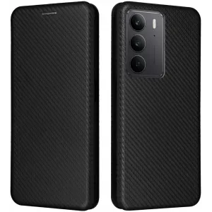 Phonesta Carbon Fiber Skin Book Wallet Case hoesje voor Realme 14x / C75 - Zwart