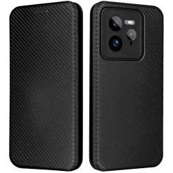 Phonesta Carbon Fiber Skin Book Wallet Case hoesje voor Realme GT 7 Pro - Zwart