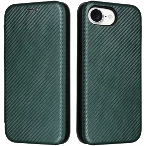 Phonesta Carbon Fiber Skin Book Wallet Case hoesje voor Apple iPhone 17e/16e - Donkergroen