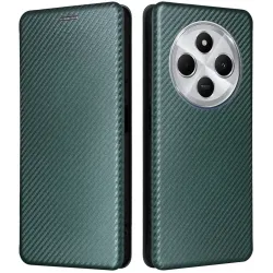 Phonesta Carbon Fiber Skin Book Wallet Case hoesje voor Xiaomi Redmi 14C / Xiaomi Poco C75 - Donkergroen