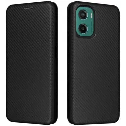 Phonesta Carbon Fiber Skin Book Wallet Case hoesje voor Motorola Moto G05 / Moto E15 - Zwart