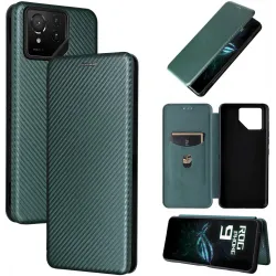 Phonesta Carbon Fiber Skin Book Wallet Case hoesje voor Asus ROG Phone 9/9 Pro - Donkergroen