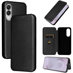 Phonesta Carbon Fiber Skin Book Wallet Case hoesje voor Samsung Galaxy S25 Edge - Zwart