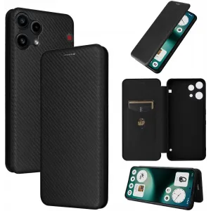 Phonesta Carbon Fiber Skin Book Wallet Case hoesje voor Nothing Phone (3a) Lite - Zwart