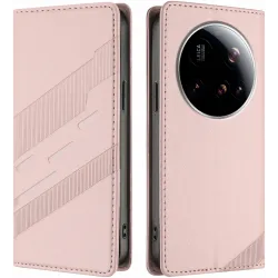 Phonesta Embossed Lines Book Wallet Case hoesje voor Xiaomi 15 Ultra - Roze