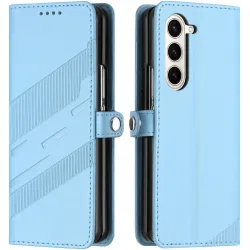 Phonesta Embossed Lines Book Wallet Case hoesje voor Samsung Galaxy Z Fold 6 - Lichtblauw