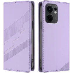 Phonesta Embossed Lines Book Wallet Case hoesje voor Oppo Reno13 F 4G/5G / Reno13 FS 5G - Paars