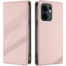 Phonesta Embossed Lines Book Wallet Case hoesje voor Oppo Reno13 F 4G/5G / Reno13 FS 5G - Roze