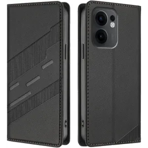 Phonesta Embossed Lines Book Wallet Case hoesje voor Oppo Reno13 F 4G/5G / Reno13 FS 5G - Zwart