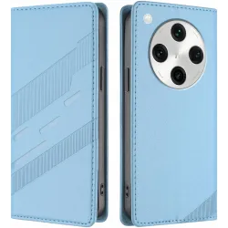 Phonesta Embossed Lines Book Wallet Case hoesje voor Oppo Find X8 Pro - Lichtblauw