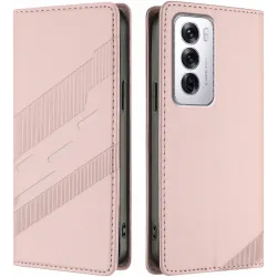 Phonesta Embossed Lines Book Wallet Case hoesje voor Oppo Reno12 - Roze