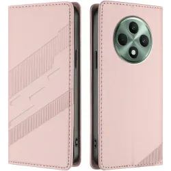 Phonesta Embossed Lines Book Wallet Case hoesje voor Oppo Reno12 F/Reno12 FS - Roze