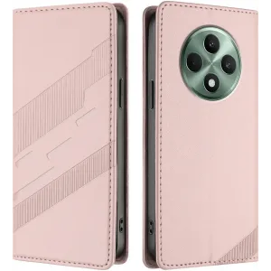 Phonesta Embossed Lines Book Wallet Case hoesje voor Oppo Reno12 F/Reno12 FS - Roze