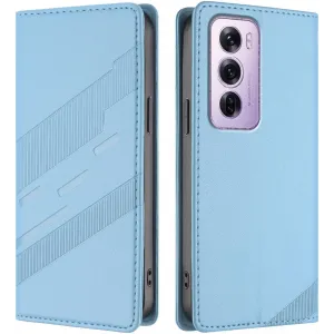 Phonesta Embossed Lines Book Wallet Case hoesje voor Oppo Reno12 Pro - Lichtblauw