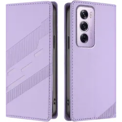 Phonesta Embossed Lines Book Wallet Case hoesje voor Oppo Reno12 Pro - Paars