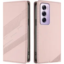 Phonesta Embossed Lines Book Wallet Case hoesje voor Oppo Reno12 Pro - Roze