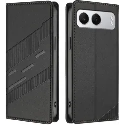 Phonesta Embossed Lines Book Wallet Case hoesje voor OnePlus Nord 4 - Zwart
