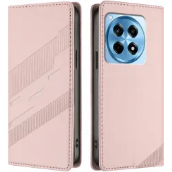 Phonesta Embossed Lines Book Wallet Case hoesje voor OnePlus 12R - Roze
