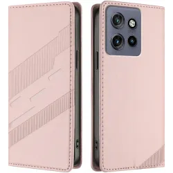 Phonesta Embossed Lines Book Wallet Case hoesje voor Motorola Edge 60 Neo/Edge 50 Neo / ThinkPhone 25 - Roze