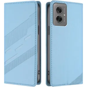 Phonesta Embossed Lines Book Wallet Case hoesje voor Motorola Moto G55 - Lichtblauw