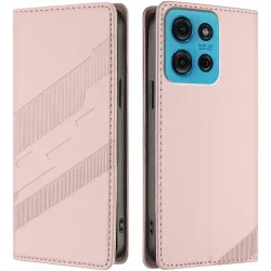Phonesta Embossed Lines Book Wallet Case hoesje voor Motorola Moto G75 - Roze
