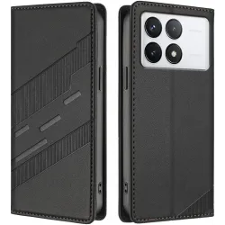 Phonesta Embossed Lines Book Wallet Case hoesje voor Xiaomi 14T - Zwart
