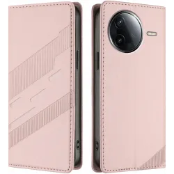 Phonesta Embossed Lines Book Wallet Case hoesje voor Xiaomi Poco F7 Pro/F7 Ultra - Roze