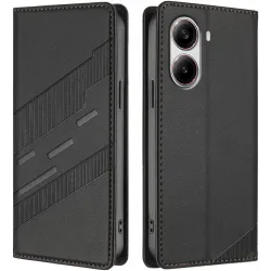Phonesta Embossed Lines Book Wallet Case hoesje voor Xiaomi Poco X7 Pro - Zwart