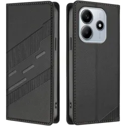 Phonesta Embossed Lines Book Wallet Case hoesje voor Xiaomi Redmi Note 14 4G - Zwart