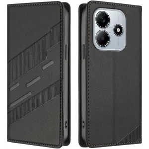 Phonesta Embossed Lines Book Wallet Case hoesje voor Xiaomi Redmi Note 14 4G - Zwart